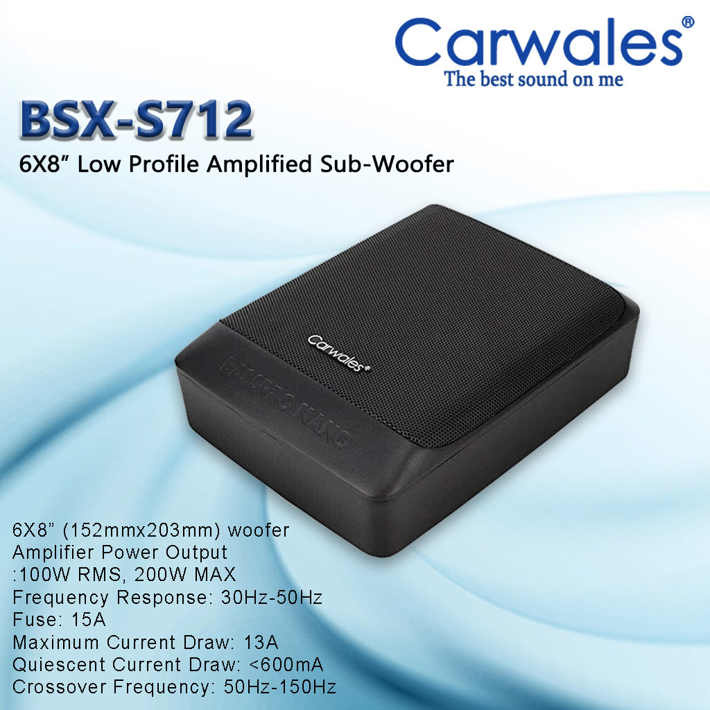 Carwales BSX-S712 6 x 8" Car Amplifier Active Sub Woofer
