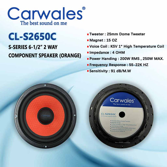Carwales S-Series ORANGE CL-S2650C 6.5" 2 Way Component Speaker
