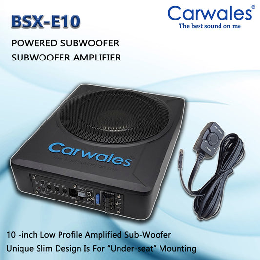 Carwales BSX-E10 10" Car Low Profile Amplified UnderSeat Active Subwoofer