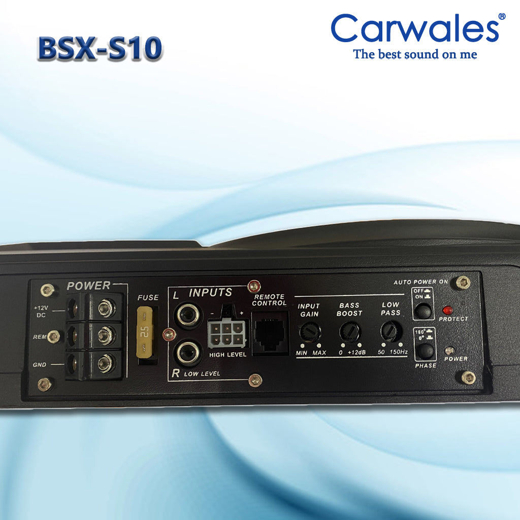 Carwales BSX-S10 10" Car Low Profile Amplified UnderSeat Active Subwoofer