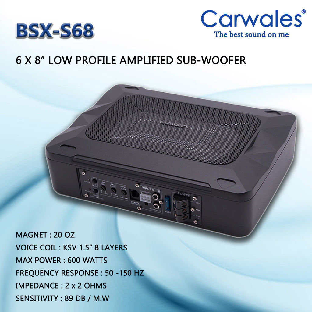 Carwales BSX-S68 6 x 8" Car Amplifier Active Sub Woofer