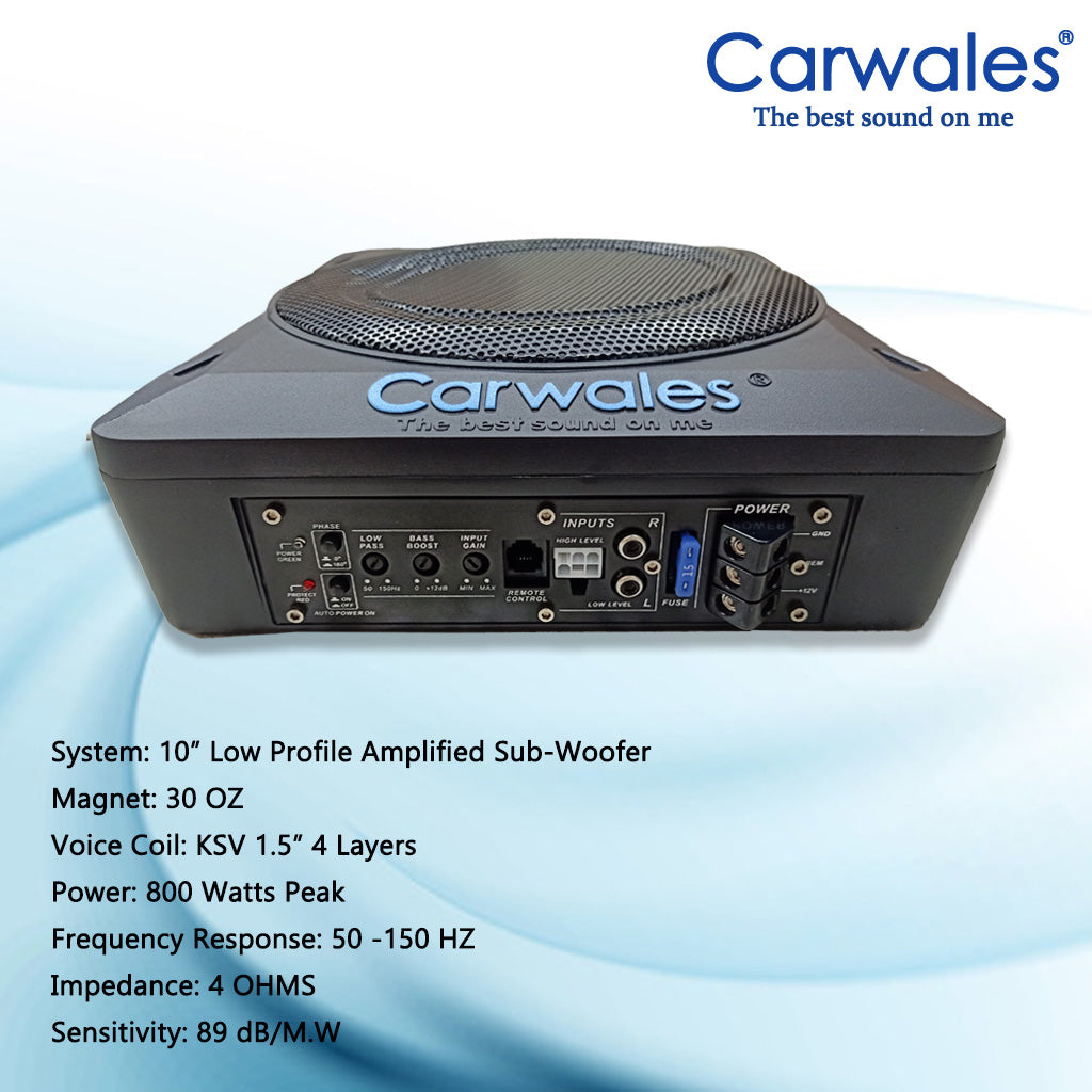 Carwales BSX-T10 10" Car Low Profile Amplified UnderSeat Active Subwoofer