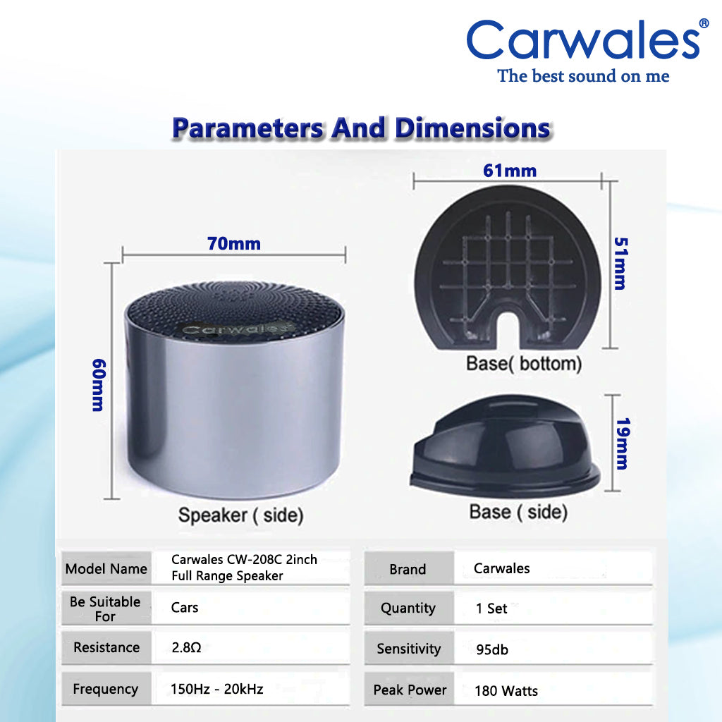 Carwales CW-208C 2" Full Range Speaker With Bass