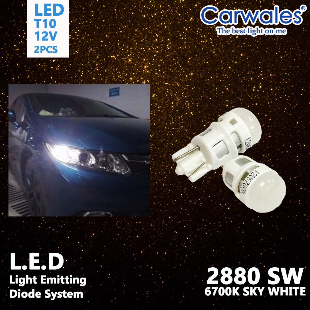 Carwales 12V T10 Led 6700K Sky White 2pcs