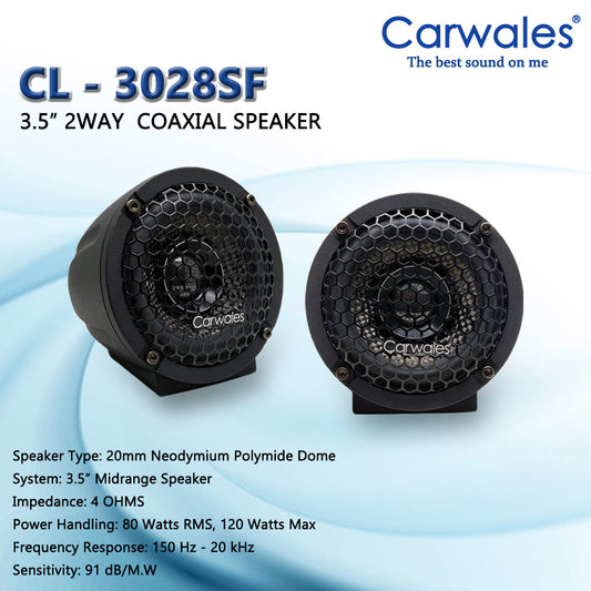 Carwales CL-3028SF 3.5" Midrange Speaker 20mm Neodymium Polyamide Dome Tweeter