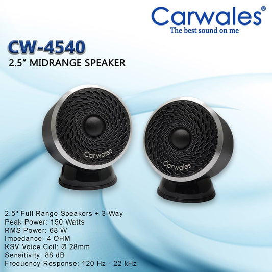 Carwales CW-4540 2.5" Full Range Speaker With Bass