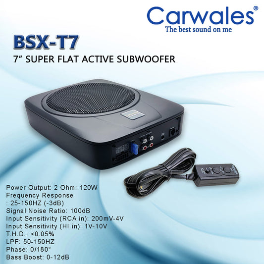 Carwales T7 7" Car Low Profile Amplified UnderSeat Active Subwoofer