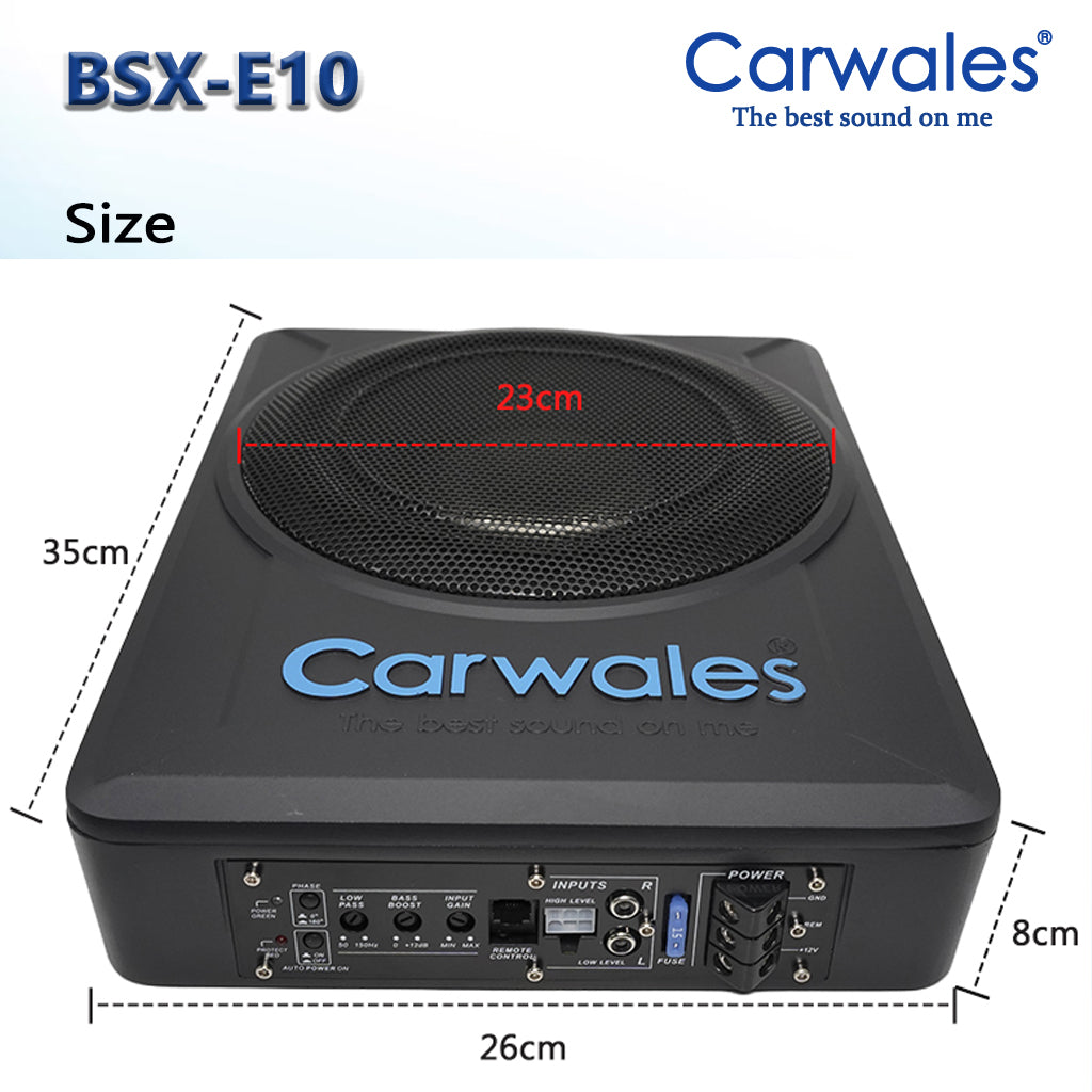 Carwales BSX-E10 10" Car Low Profile Amplified UnderSeat Active Subwoofer