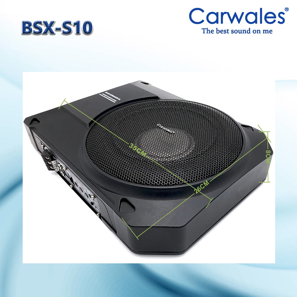 Carwales BSX-S10 10" Car Low Profile Amplified UnderSeat Active Subwoofer