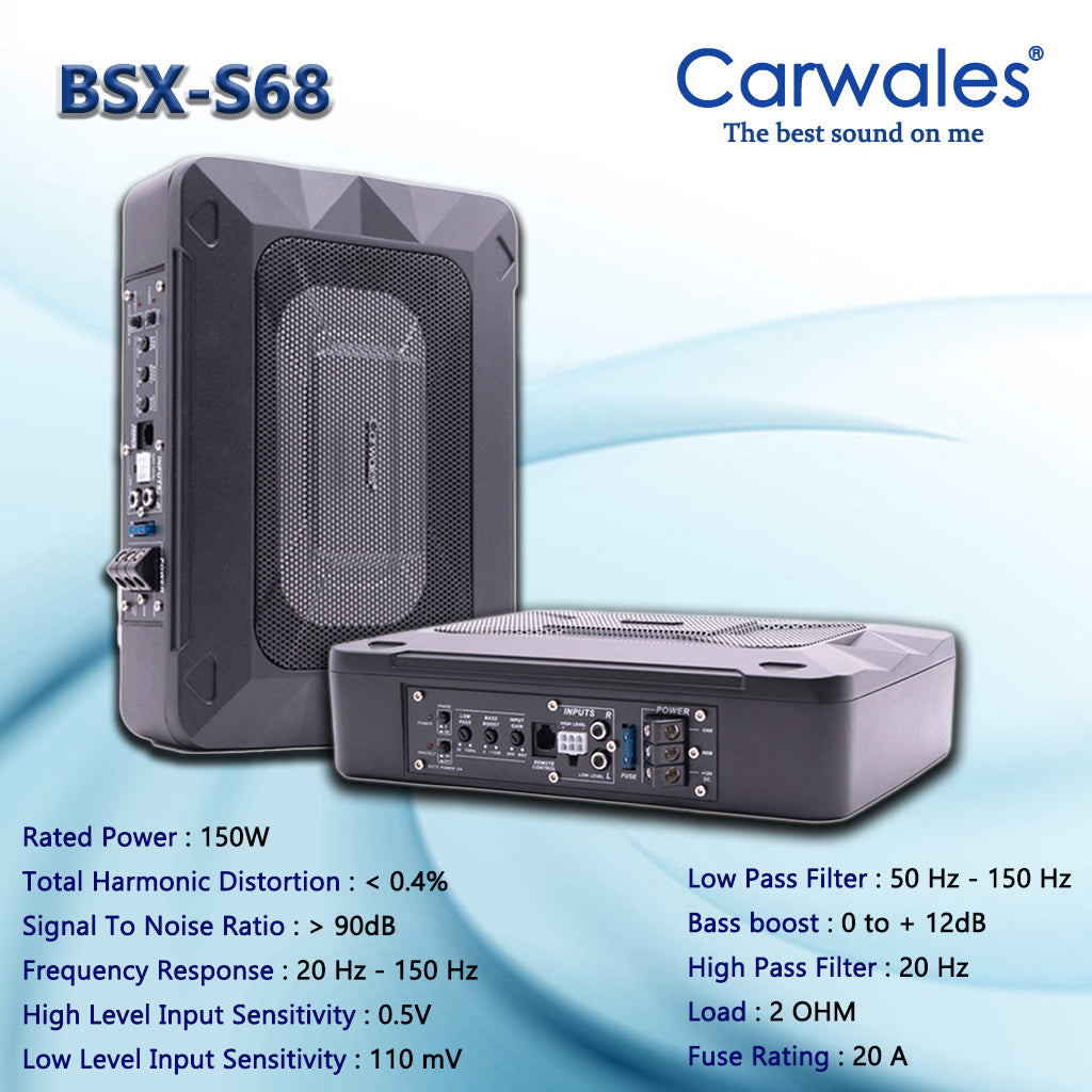 Carwales BSX-S68 6 x 8" Car Amplifier Active Sub Woofer