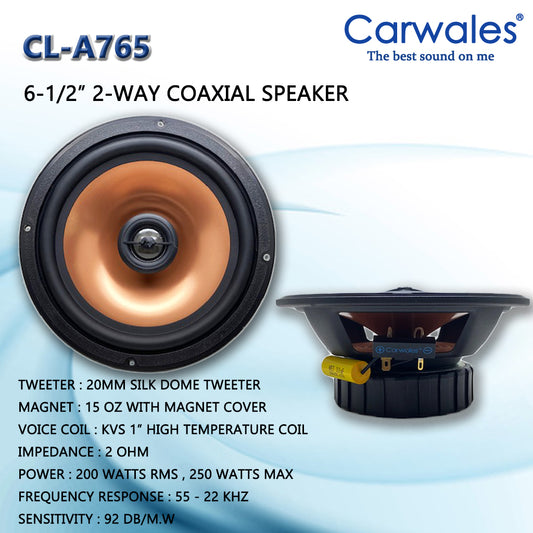 Carwales CL-A765 6.5" 2 Way 250 Watts Coaxial Speaker