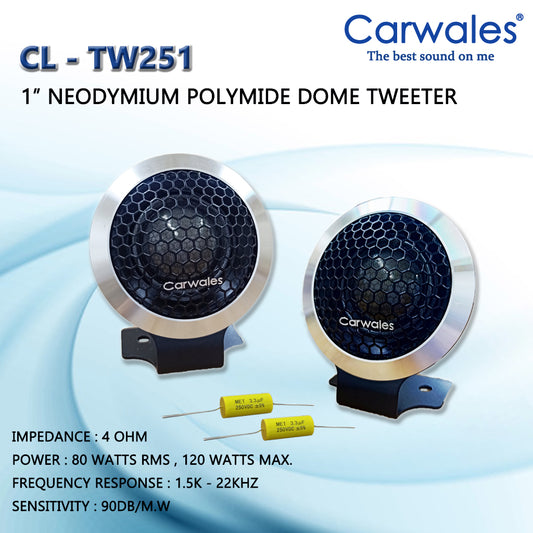Carwales CL-TW251 1" Neodymium Polymide Dome Tweeter